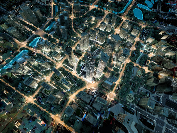 Nightscape city top view
