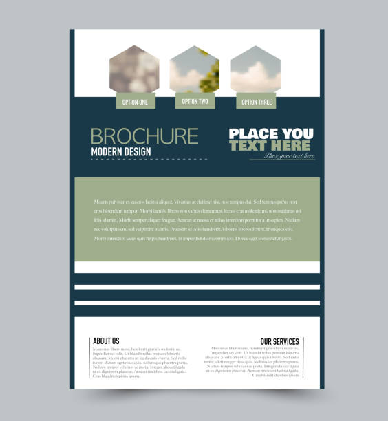 istock Green flyer design template with built in images. Brochure for business, education, presentation, advertisement. Corporate identity concept. Editable vector illustration. 1130862076