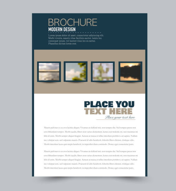 istock Blue and brown flyer design template with built in images. Brochure for business, education, presentation, advertisement. Corporate identity style concept. Editable vector illustration. 1130862148