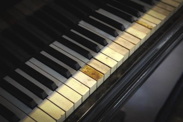 istock Classic Used Vintage Piano Keys 1130863593