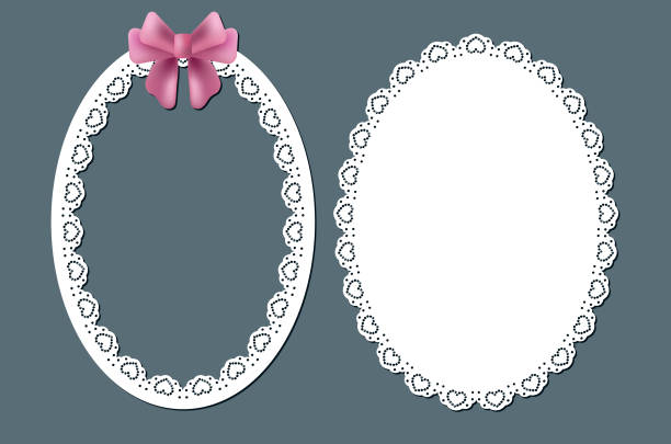 illustrazioni stock, clip art, cartoni animati e icone di tendenza di doily e telaio in pizzo di forma ovale, design di taglio laser - doily lace frame ellipse