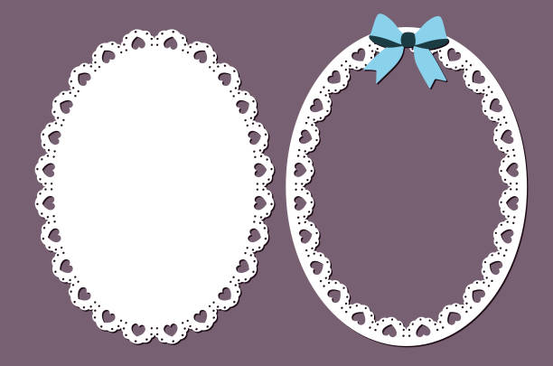 illustrazioni stock, clip art, cartoni animati e icone di tendenza di doily e telaio in pizzo di forma ovale, design di taglio laser - doily lace frame ellipse