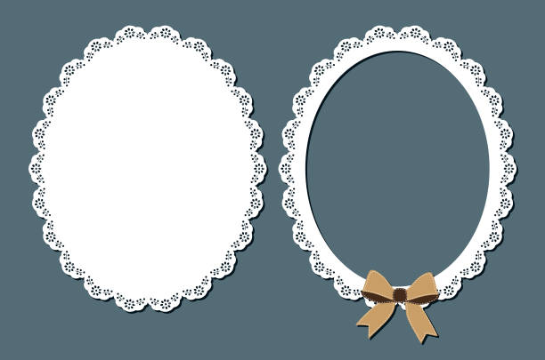 ilustrações, clipart, desenhos animados e ícones de oval em forma de rendas doily e moldura, corte a laser design - lace doily frame picture frame