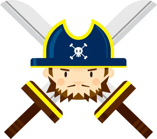Vector illustration of Cartoon Pirate Captain Face with Swords