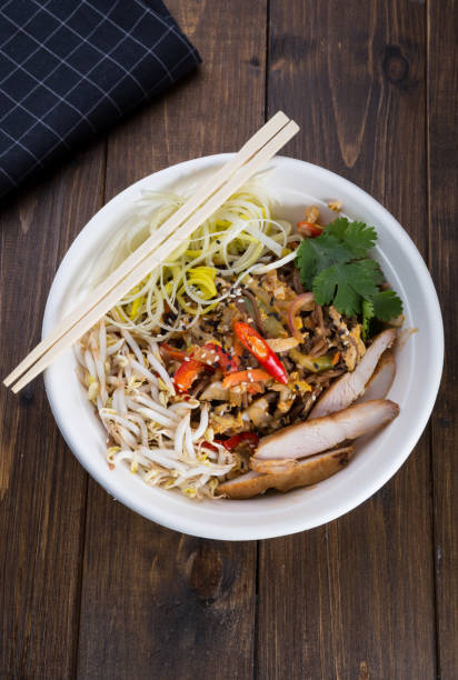 Buckwheat soba noodles with chicken meat