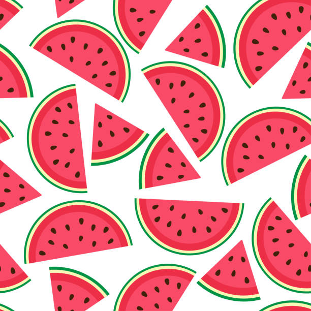 ilustraciones, imágenes clip art, dibujos animados e iconos de stock de patrón sin costuras con rodajas de sandía - watermelon