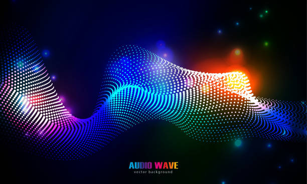 ilustrações, clipart, desenhos animados e ícones de fundo audio abstrato colorido do vetor das ondas - techno backgrounds technology digital display
