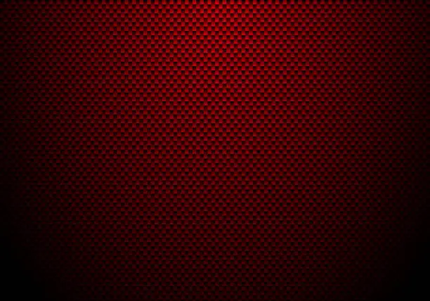 Vector illustration of Red carbon fiber background and texture with lighting. Material wallpaper for car tuning or service.