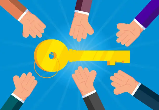 Vector illustration of a large group of hands vying for the keys