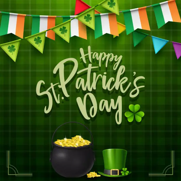 Vector illustration of St. Patrick's day with golden coins and hat