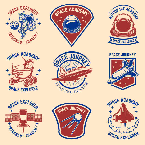 Set of space camp label templates. Design element for label, sign, poster, t shirt. Vector illustration