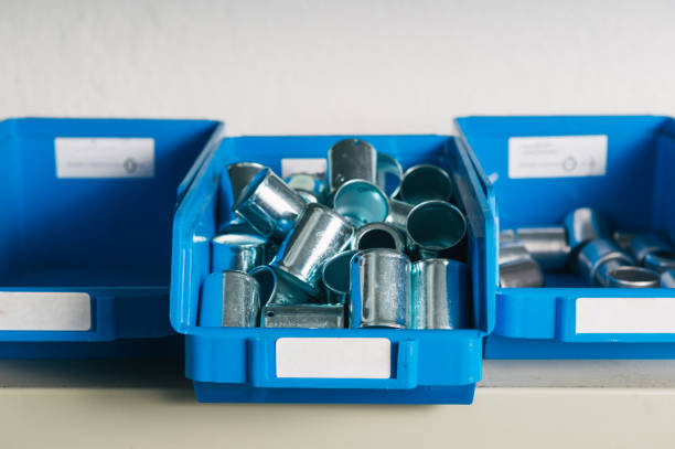 istock Plastic storage boxes with metal fittings 1130874082