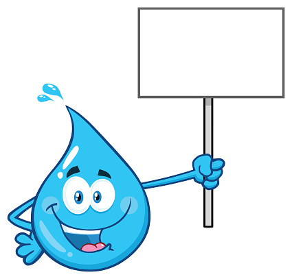 Ilustración de Azul Gota De Agua Personaje De Dibujos Animados Sosteniendo  Un Signo En Blanco y más Vectores Libres de Derechos de Agua - iStock