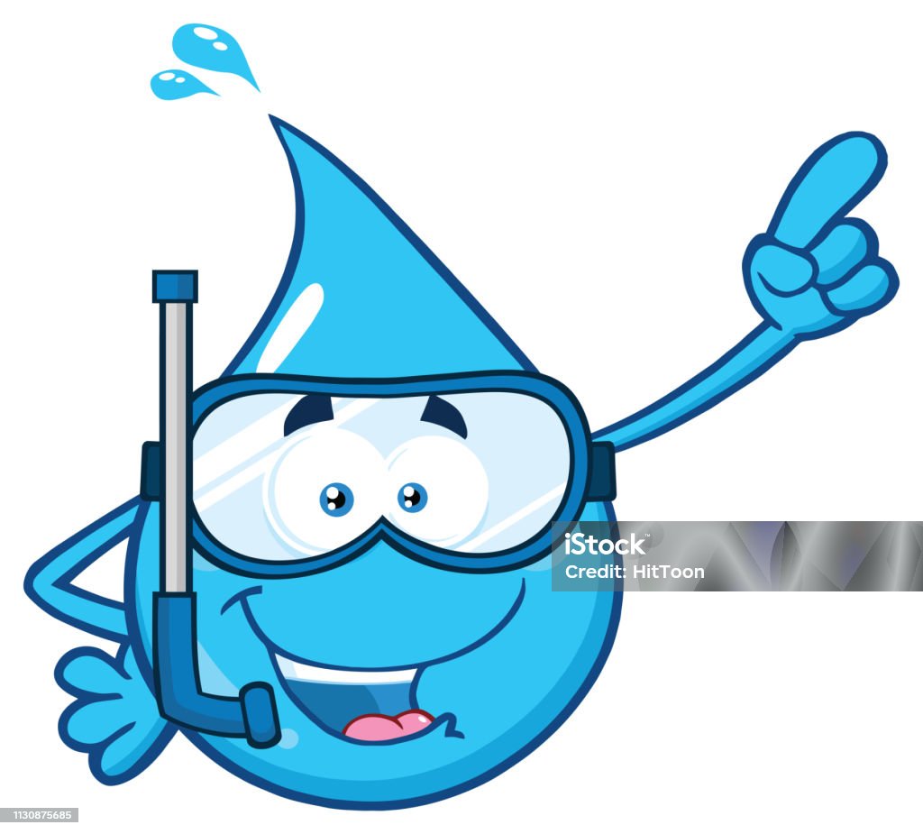Ilustración de Azul Gota De Agua Personaje De Dibujos Animados Con Snorkel  Señalando y más Vectores Libres de Derechos de Gota - Líquido - iStock