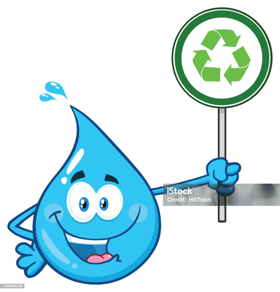 Nhân Vật Hoạt Hình Giọt Nước Xanh Cầm Biển Tái Chế Hình minh họa ...