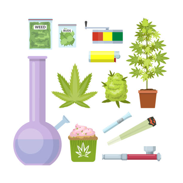 sprzęt do palenia chwastów - narcotic medicine symbol marijuana stock illustrations