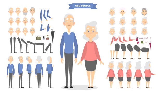 ilustraciones, imágenes clip art, dibujos animados e iconos de stock de viejos personajes de pareja - grandmother