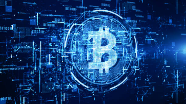 istock Bitcoin currency sign in digital cyberspace, Business and Technology Network Concept. 1130879154
