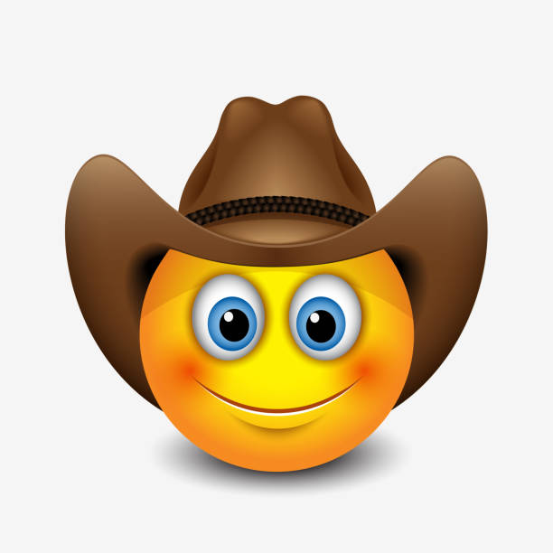 illustrations, cliparts, dessins animés et icônes de émoticône souriant mignon portant chapeau de cowboy, emoji, smiley-illustration vectorielle - chapeau de cow boy