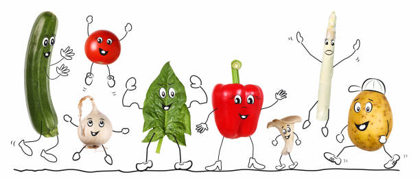 warzywo biologiczne, komiks 2 - skoczcie cebula stock illustrations