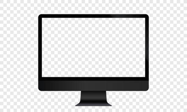 Black computer display with blank screen monitor frame realistic isolated on transparent vector background vector art illustration