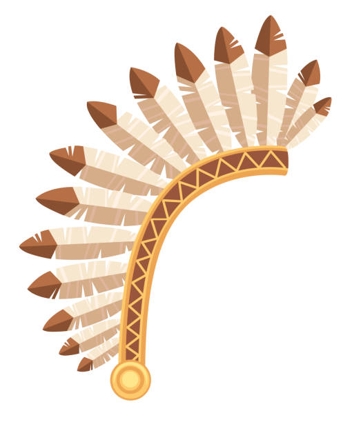 Indian headdress. Warbonnet icon. Headdress with feathers. Flat vector illustration isolated on white background Indian headdress. Warbonnet icon. Headdress with feathers. Flat vector illustration isolated on white background. war bonnet stock illustrations