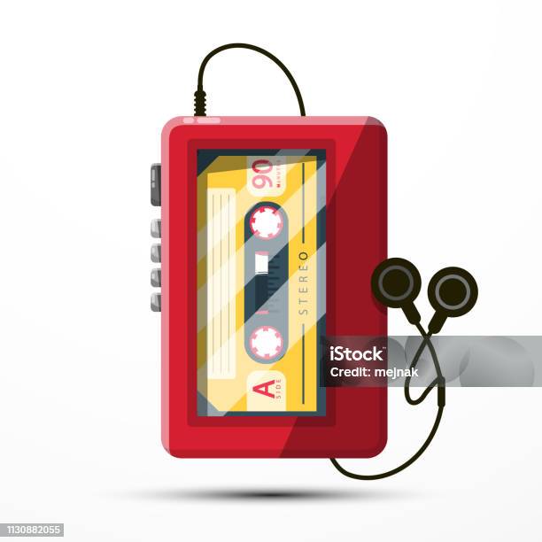 Walkman Symbol Retro Music Player With Audio Cassette Stock Illustration - Download Image Now