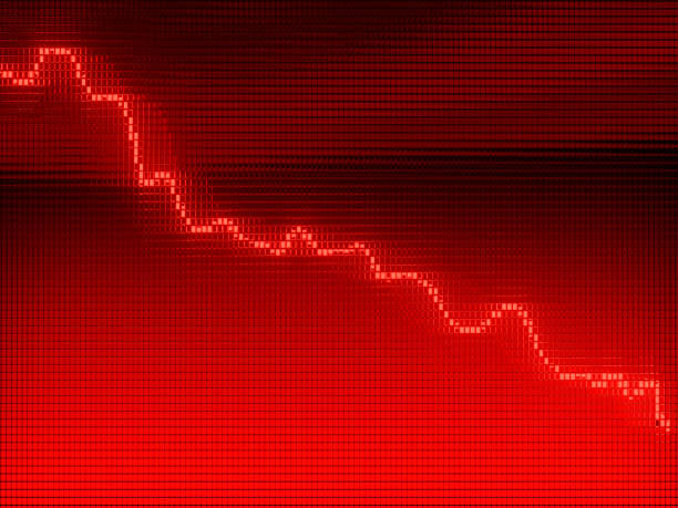 gráfico rojo moviéndose hacia abajo en la tabla como recesión o crisis financiera animación 3d - fell down fotografías e imágenes de stock