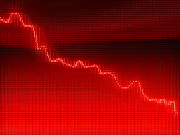 Photo of Red Graph moving down on chart as recession or financial crisis 3d animation