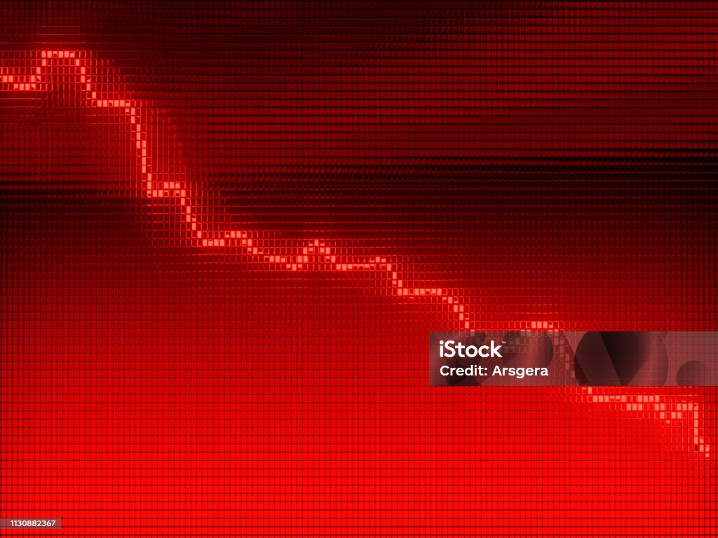 紅色圖表在圖表上移動作為衰退或金融危機3d 動畫 - 免版稅往下移圖庫照片