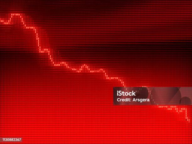 紅色圖表在圖表上移動作為衰退或金融危機3d 動畫 照片檔及更多 往下移 照片 - 往下移, 證券交易市場, 圖表