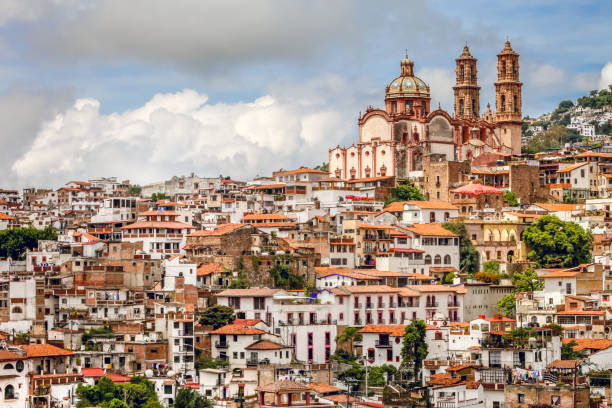 A beautiful cityscape of the historic center of Taxco in the state of Guerrero in central Mexico stock photo