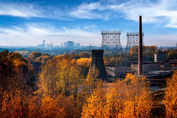 Industrial autumn landscape in the Ruhr, Essen, Germany