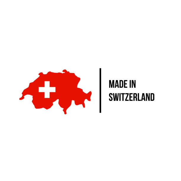 스위스 지도와 프리미엄 브랜드 품질 레이블을 위한 국기와 스위스 만든 아이콘. 벡터 패키지 디자인에 대 한 스위스 만든 제품 태그 - switzerland stock illustrations