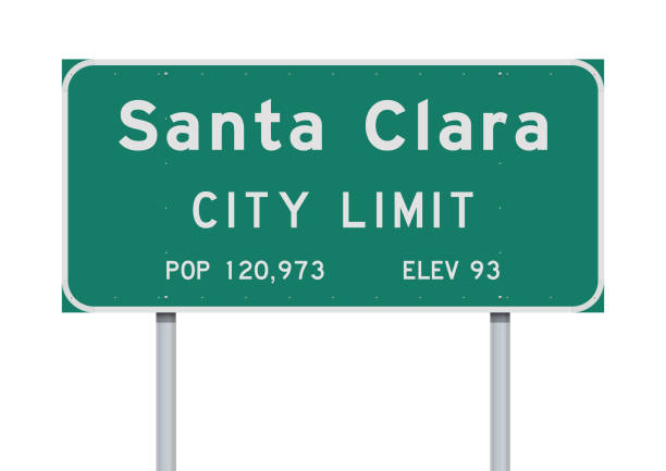 ilustraciones, imágenes clip art, dibujos animados e iconos de stock de santa clara city límite de señal de carretera - silicon valley