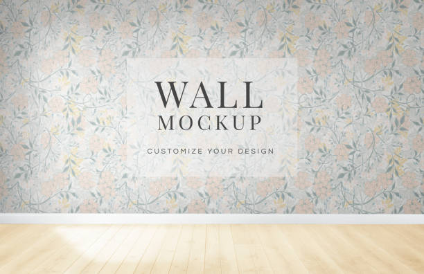 istock Empty room with a floral wall mockup 1130885748