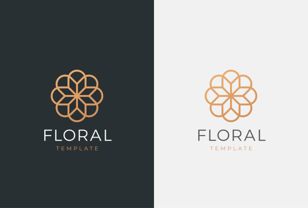 ilustraciones, imágenes clip art, dibujos animados e iconos de stock de emblema de vectores de flores de lujo. símbolo floral lineal universal. - logotipo