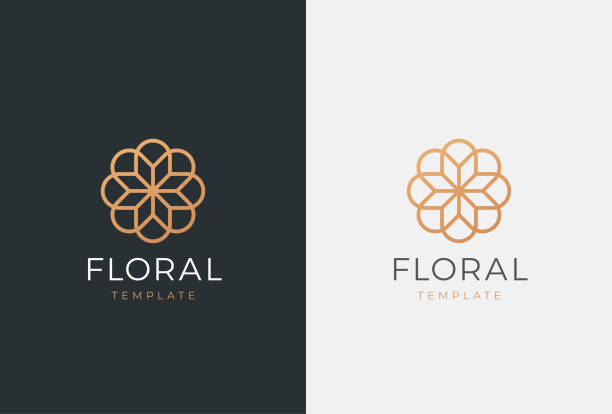 ilustraciones, imágenes clip art, dibujos animados e iconos de stock de emblema de vectores de flores de lujo. símbolo floral lineal universal. - vector geometric shape elegance luxury