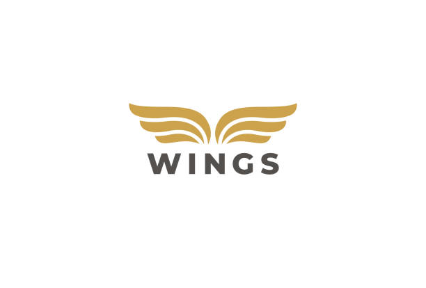 wings emblem vector design vorlage. lieferung, geschäft, fracht, erfolg, geld, deal, vertrag, team, zusammenarbeit symbol. - flugel stock-grafiken, -clipart, -cartoons und -symbole