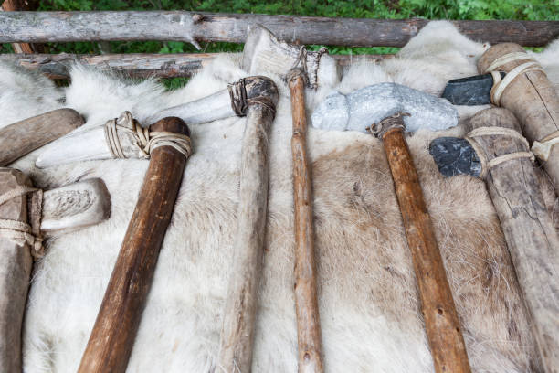 istock Different kind of stone age axes in a row 1130888235