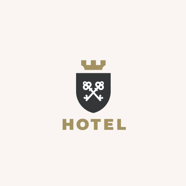 ilustrações, clipart, desenhos animados e ícones de emblema dos bens imobiliários. projeto do ícone das chaves. ilustração superior do estilo. - hotel key illustrations