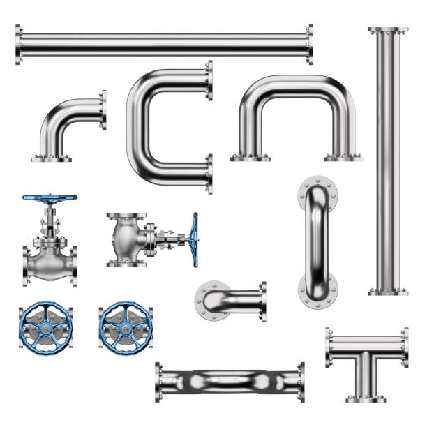 Industrial Pipes and Valves on White