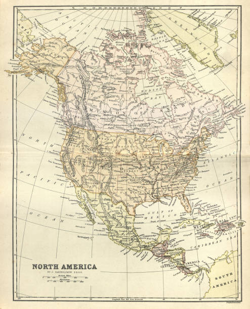 istock Antique map, North America, Canada and USA, 1884, 19th Century 1130892787