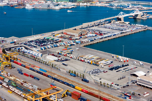 istock Port Vell with customs car park in Barcelona 1130892793