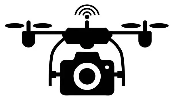 Vector illustration of Vector drone with camera and wifi icon. Quadcopter drone vector - Modern, simple flat vector illustration for website or mobile app. Isolated on white.