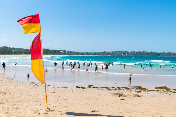 la gente disfrutando del clima soleado en la playa de mollymook, una maravillosa escapada al mar y una estancia perfecta en la costa sur de nsw, australia - ulladulla fotografías e imágenes de stock