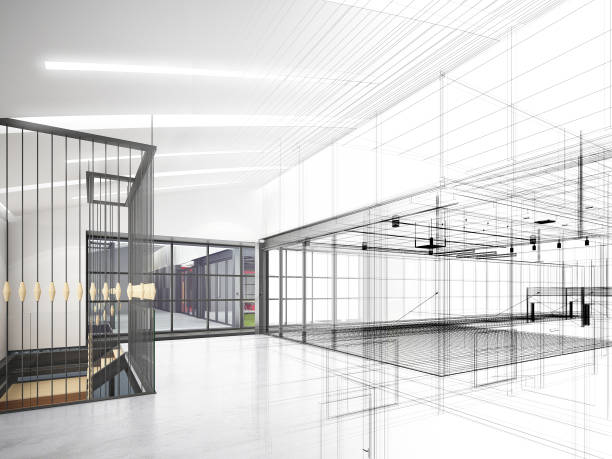 istock sketch design of interior hall, 3d rendering 1130899752
