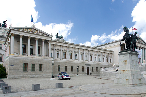 Vienna/Austria - May 10 2014: The Austrian Parliament Building in Vienna. The foundation stone was laid in 1874; the building was completed in 1883.