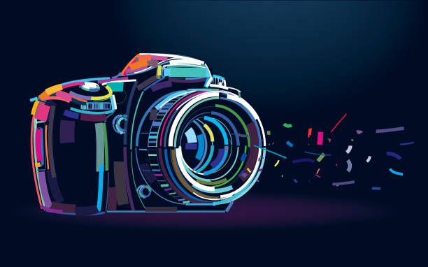 fotokamera. banner - fotografische themen stock-grafiken, -clipart, -cartoons und -symbole