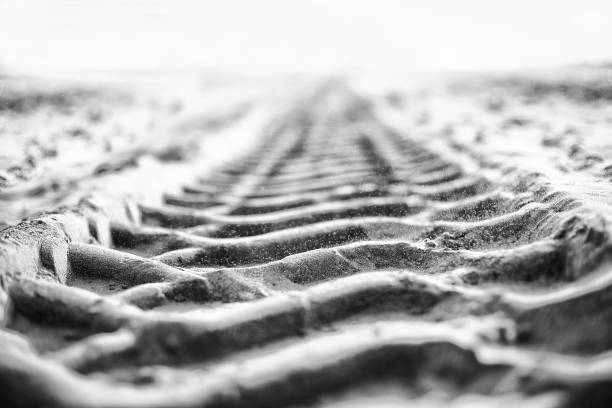 полосные дорожки на песчаном фоне - tire track tire track textured стоковые фото и изображения